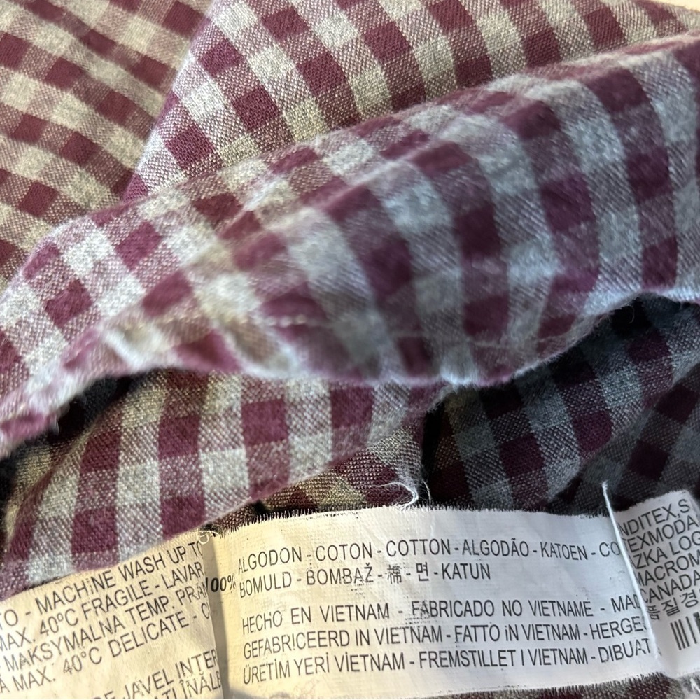 Zara Basic Slim Fit Button Up Shirt | Men’s Large | Gingham Burgundy Grey Cotton - Picture 4 of 9